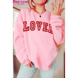 Dear-Lover Wholesale Fashion Graphic Valentines Day Lover Puff Print Drop Shoulder Knit Pullover Crew Neck Sweatshirt