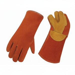 ถุงมือเชื่อมหนังวัวลายแพะถุงมืองานเปลวไฟป้องกันการสั่นสะเทือนตามสั่งยี่ห้อ - Product Image 1