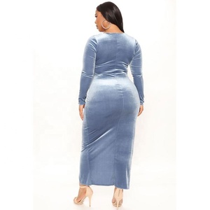 Abito da sera a manica lunga con scollo a V profondo abito formale da donna in velluto abiti da notte - Product Image 6