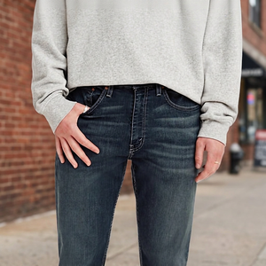 Jean en denim délavé foncé coupe droite pour homme, taille basse, décontracté, en coton, broderie unie, idéal pour l'hiver - Product Image 3
