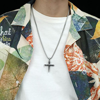 Collier personnalisé en acier inoxydable, croix d'ongle bleu turquoise, pendentif de croix de pierres précieuses bleues rétro