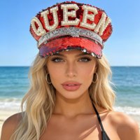Chapeau de capitaine de luxe en peluche rouge à sequins et perles, personnalisé, unisexe, pour l'extérieur, idéal pour les fêtes, vente en gros, 3 MOQ