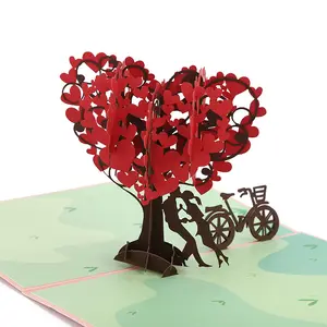 Amor árvore casal dia dos namorados 3d, saudação, pop up, cartão para feliz aniversário, casamento, dia das mães, noivado, aniversário