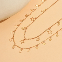 Juego de 2 Collares de Cadena de Aleación con Diseño de Conchas, Borlas, Estrellas, Luna y Corazón de Doble Capa, Joyería de Moda para el Verano