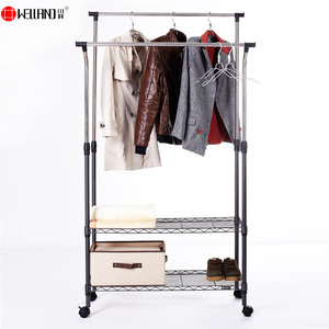 Welland Cán Kim Loại may đứng đôi-rod quần áo Hanger Rack với dây màu đen kệ - Product Image 2