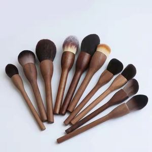 Ulikeke <b>Customized</b> 11-Piece Luxury Vegan Natural Vintage Face Use-High Quality Walnut Handle Makeup Brush Set - Product Image 1