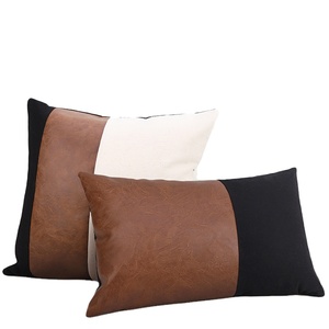 Minimalist Modern Farmhouse Cushion <b>Covers</b> Faux Leather and Linen <b>Throw</b> Pillow <b>Covers</b> - Product Image 1