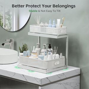 Mesh Height Adjustable <b>Pull</b> <b>Out</b> Dish Under the Bathroom Cabinet Drying Spice Sink Storage Rack With 2-Tier Slide <b>Out</b> Drawer - Product Image 6
