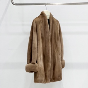 Cappotto Invernale da Donna in Pelliccia <span class=keywords><strong>di</strong></span> <span class=keywords><strong>Visone</strong></span> Importata, Casual, in Velluto, Colore Naturale Pastello, Colore Caffè - Product Image 2