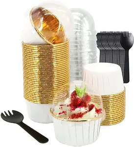 Упаковка для десертов, круглая разноцветная форма для выпечки из алюминиевой фольги, Одноразовая чашка для выпечки кексов из алюминиевой фольги с крышкой