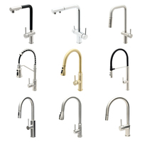SANIPRO Robinet de cuisine monocommande en acier inoxydable contemporain avec douchette extractible flexible