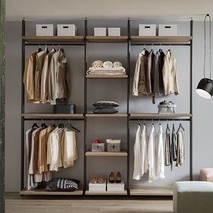 Combinaison portable mobile en forme de tige <span class=keywords><strong>vestiaire</strong></span> de chambre à coucher DlY métal ouvert type étagère de rangement armoire-penderie - Product Image 3