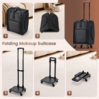 Valise de Maquillage Professionnelle Pliable à Roulettes en Tissu Oxford Grande Capacité avec Compartiment Extensible Zippé pour Technicien(ne) Ongulaire et Coiffeur(se)