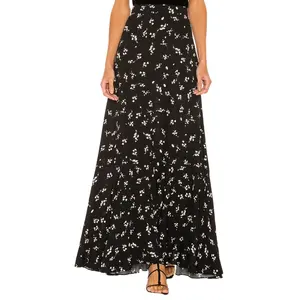 Jupe longue en polyester à imprimé floral pour femmes, sur mesure, décontractée, noire, été