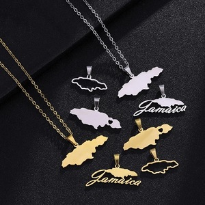 Collar con Colgante de Mapa de Jamaica |   Joyas de Viaje de Acero Inoxidable con Baño de Oro PVD de 18K, Grabado de Contorno de <span class=keywords><strong>Isla</strong></span>, Oro y Plata, Venta al por Mayor - Product Image 1
