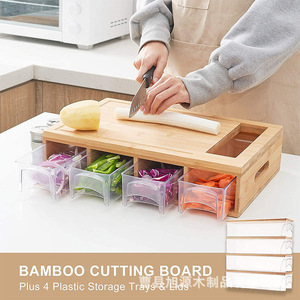 <b>Bamboo</b> Cutting Board With Drawers Rectangle Wood Kitchen Storage Chopping Block - Product Image 3