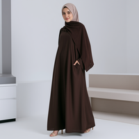 Abaya marron OEM Lignes 2026, robe Abaya Kaftan modeste pour femmes musulmanes avec hijab intégré et poches, idéale pour l'Aïd