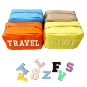 Custom Waterproof Large Nylon Pouch with Glitter Patch Toiletry Make up Travel Luxury Makeup Bag Cosmetic with Letter Patches - Product Image 2