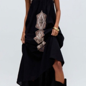 Vestido Casual de Lino para Mujer, Estilo Bohemio, Transpirable y Ecológico, con Rayas Bordadas, de Algodón, Largo Midi, Diseño Combinado, en Oferta - Product Image 2