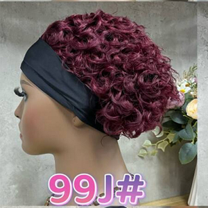 Pixie Cut Cabello humano Sin encaje Diadema 99J Peluca rizada 6 pulgadas en stock están listos para enviar solo 14 $ Puede obtenerlo - Product Image 1