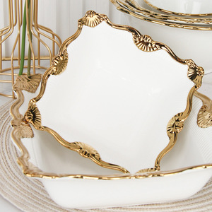 Juego de Vajilla de Cerámica de Lujo, <span class=keywords><strong>Platos</strong></span> <span class=keywords><strong>Hondos</strong></span> para Sopa con Borde Dorado, de <span class=keywords><strong>Porcelana</strong></span>, para Fiestas, Regalos, Elegantes - Product Image 3
