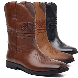 <span class=keywords><strong>Botas</strong></span> Vaqueras para <span class=keywords><strong>Hombre</strong></span>, <span class=keywords><strong>Punta</strong></span> <span class=keywords><strong>Cuadrada</strong></span>, <span class=keywords><strong>Botas</strong></span> Occidentales de Cuero Genuino con Diseño Patriótico Clásico, Antideslizantes, <span class=keywords><strong>Botas</strong></span> Cortas Robustas - Product Image 2