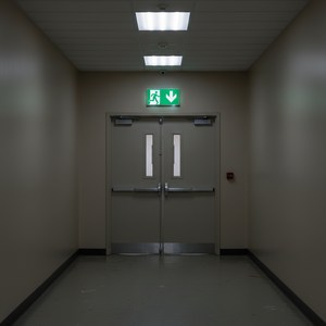 Uscita di emergenza verso il basso segno freccia destra-220 in alluminio luminescente * 120 mm - Product Image 3