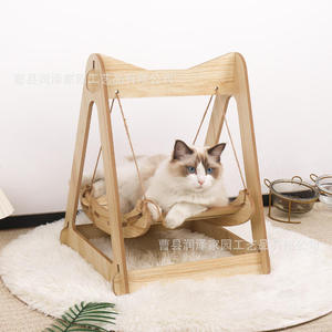 Hamaca de madera maciza para gatos, mueble para mascotas con diseño de suspensión con cuerda. - Product Image 2