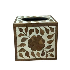 Caja de pañuelos de madera con incrustaciones de hueso moderna ecológica hecha a mano de primera calidad al por mayor, soporte decorativo elegante para oficina en casa Más - Product Image 1