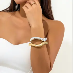 YH 2024 New Arrival Fashion Jewelry Vintage Style Bracelet Custom Alloy Irregular Geometric Opening Cuff Bangle Bracelet Women