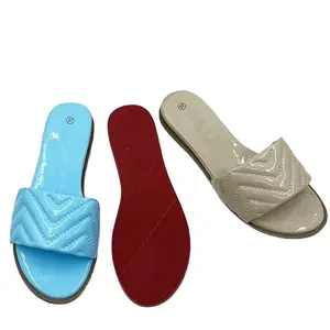 New style fashion flat leather sandals manual shoes women walking shoe shining female slippers from china