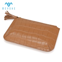 MEYSHE dompet koin kulit asli wanita, dompet kulit buaya asli kualitas tinggi dengan ritsleting untuk penggunaan kunci
