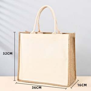 Sac fourre-tout réutilisable en jute 36*32*16cm avec poignées, taille moyenne, pour mariage, fiançailles, bricolage, shopping, fête prénuptiale - Product Image 1