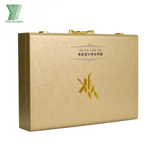 yifeng manufacture gold luxury custom pu leather suitcase gift box wooden pu box with gold stamping logo and texture surface