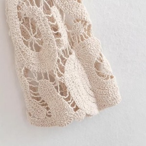 Pull en <span class=keywords><strong>tricot</strong></span> semi-transparent à motif floral chic pour femmes, col rond vintage, manches longues, style décontracté - Product Image 2