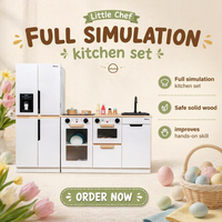 High-quality Mini Fridge Stove Cooking Pots Wooden Kitchen Toy Set Pretend Play Educational Kitchen Toy Cooking Set for Kids