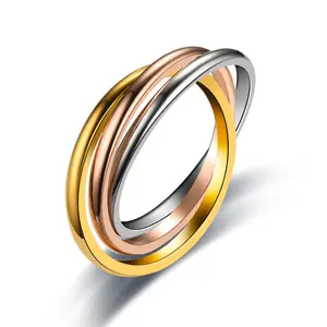Anéis de aço inoxidável, anéis da moda para casal, anéis para casal, venda quente, anéis de rolamento triplo da moda, para mulheres e homens