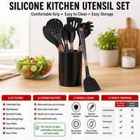 Ustensiles de cuisine en silicone résistants à la chaleur de qualité supérieure, ensemble de 11 pièces avec spatule et cuillère, pour accessoires de cuisine à domicile