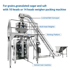 Otomatik dikey paketleme makinesi 1kg 2kg 5kg şeker tuz pirinç paketleme makinesi vffs granül tane paketleme makinesi