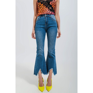 Jeans cropped a zampa d'elefante in lavaggio medio - Product Image 2