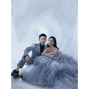 Strapless Tulle Wedding Dress Empire Waist Ball Gown Bright Steel Blue Studio Photography Bridal Gown - Product Image 4