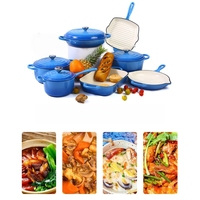 11 buah Set peralatan masak besi cor Enamel panci dan stok memasak sup dan wajan penggorengan Oven Belanda