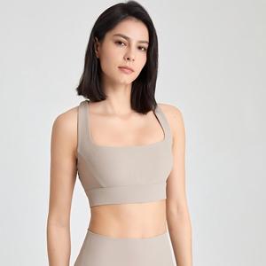 Soutien-gorge de sport pour femme à col carré, sans couture, maintien moyen, pour fitness et yoga, couleur unie, respirant, vente en gros - Product Image 3