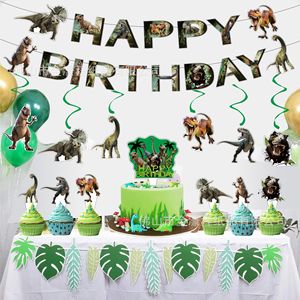Ensemble de décoration de fête d'anniversaire sur le thème des dinosaures, décorations de gâteau en papier, bannière, décorations spirales, 5-7 ans - Product Image 2