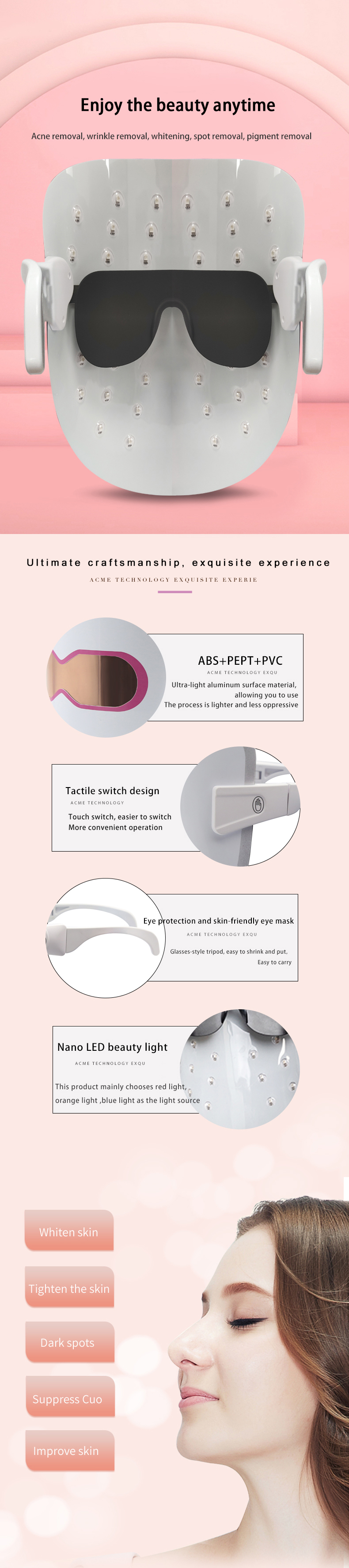 Customized Portable Professional Infra Red Skin Beauty Light Up Therapy Face Facial Shield Mask With Led