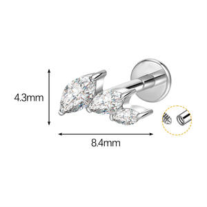 Bijoux de <span class=keywords><strong>piercing</strong></span> haut de gamme en alliage de titane G23, zircon 5A, style punk, clous d'<span class=keywords><strong>oreille</strong></span> et clous de lèvre, nœud papillon, non allergènes, pour le marché international - Product Image 4