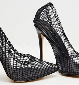 Chaussures à talons aiguilles sexy en résille pour femmes, escarpins noirs à maille quadrillée, chaussures à bout pointu et talons hauts pour dames - Product Image 4