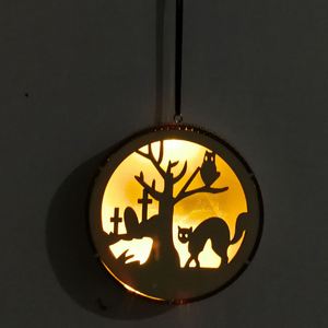 Wholesale Halloween Wooden Ornament Featuring Laser Cut Round Design with <b>Witch</b> Pumpkin and Black Cat for <b>Decor</b> Dropshipping - Product Image 1