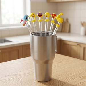 Drinkware Accessories Yellow Round Shape 3d Silicone <strong>Straw</strong> Topper Cover <strong>Hat</strong> for 10mm <strong>Drinking</strong> <strong>Straw</strong> - Product Image 6