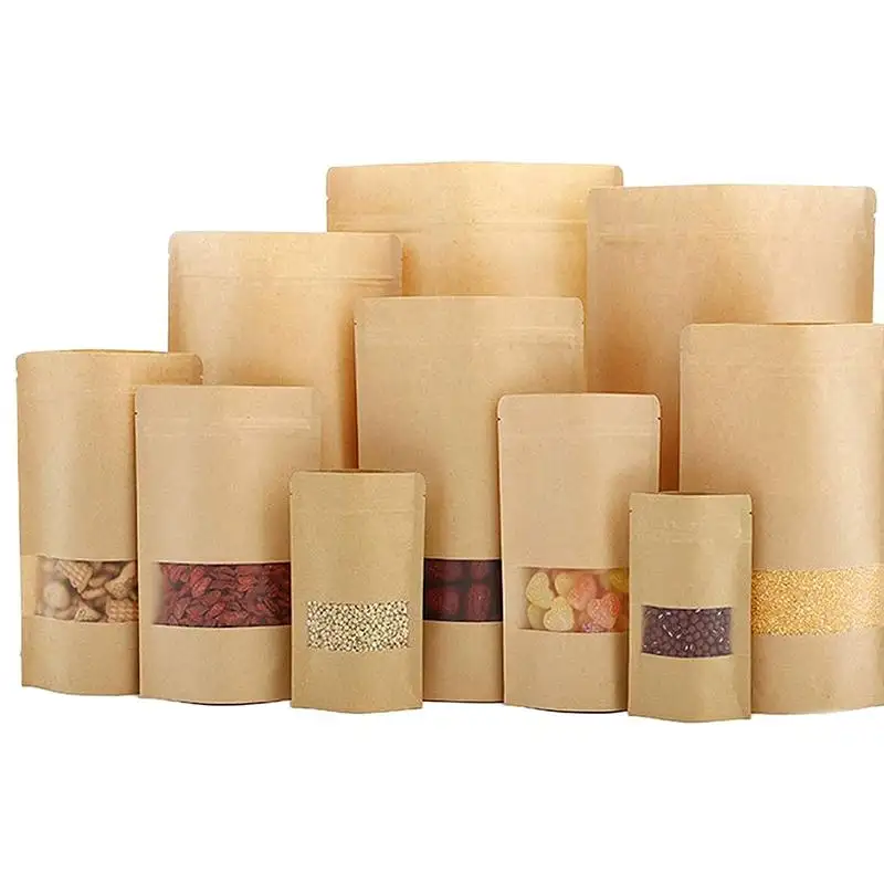 Custom Printed Logo Dry Fruit Nuts Food Kraft Paper Packaging Bag Zipper Stand Up Smell Proof Pouch